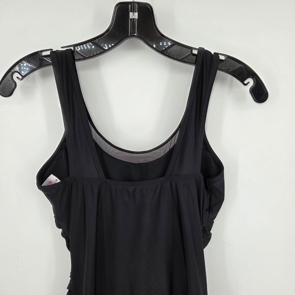 SHEKINI Black Mesh Ruched Swimdress Skirted Tankini One Piece Swimsuit S - Picture 4 of 8